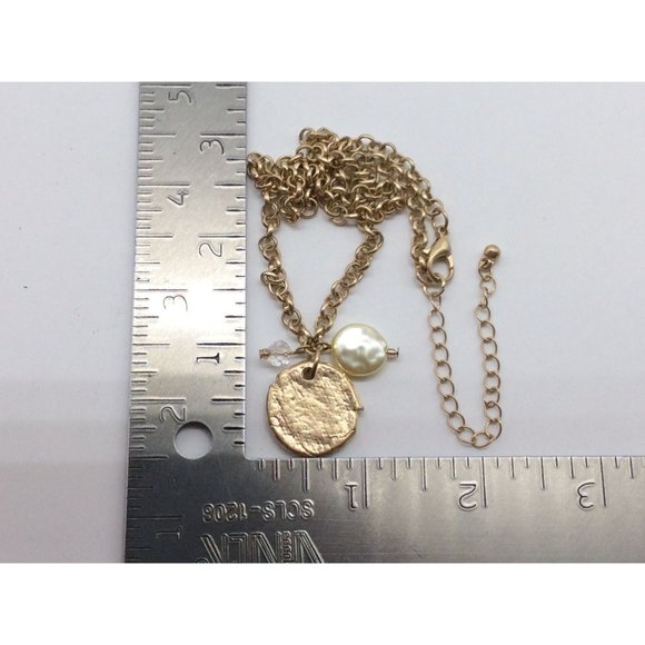 Vintage Necklace Gold Toned With Compass Design Dangle Faux Pearl And Clear Face - Picture 6 of 6